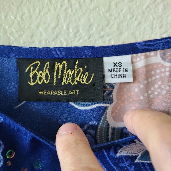 Bob Mackie Wearable Art Sheer Poncho‎ Top XS Women Sequin Blue Floral Fairy - Picture 6 of 10